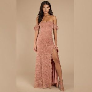 Tobi Sienna (Dusty Rose) Lace Slit Maxi Dress